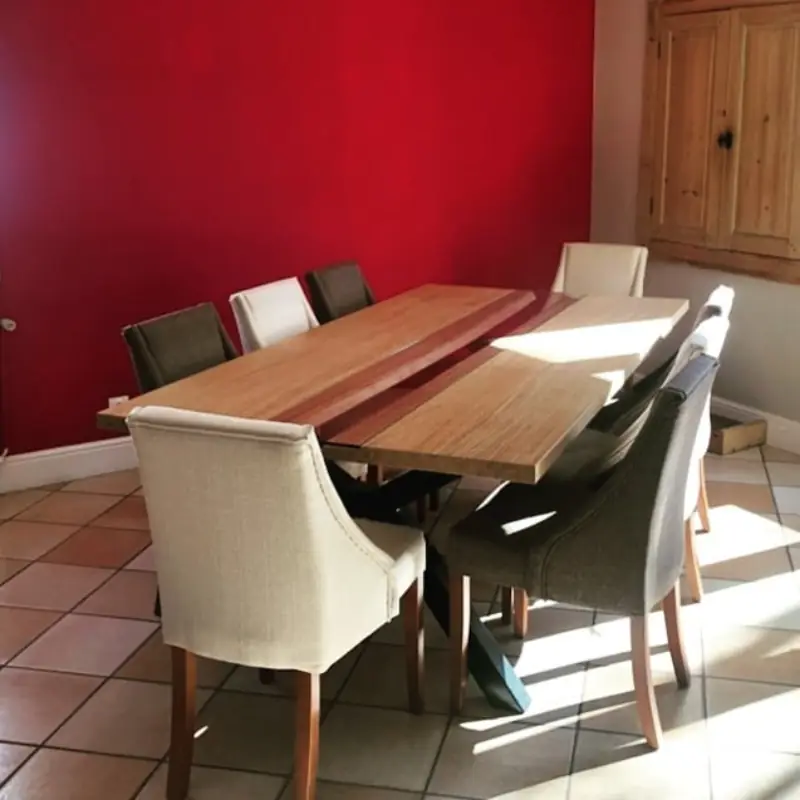 Table à manger chêne, verre et acier — Mobilier Alliage Mobilier