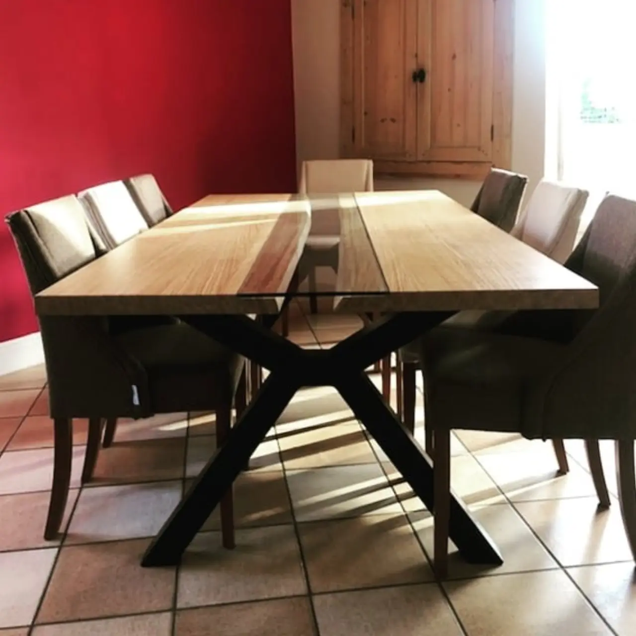 Table à manger chêne, verre et acier — Alliage Mobilier (3)